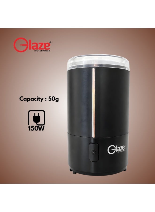 جليز مطحنة حبوب قهوة محمولة بقوة 150 واط مزودة بشفرة طحن من الفولاذ المقاوم للصدأ، سعة 50 غرام، تحكم بزر ضغط وقفل أمان، للاستخدام المنزلي والمكتبي والسفر والمطبخ - Image 4